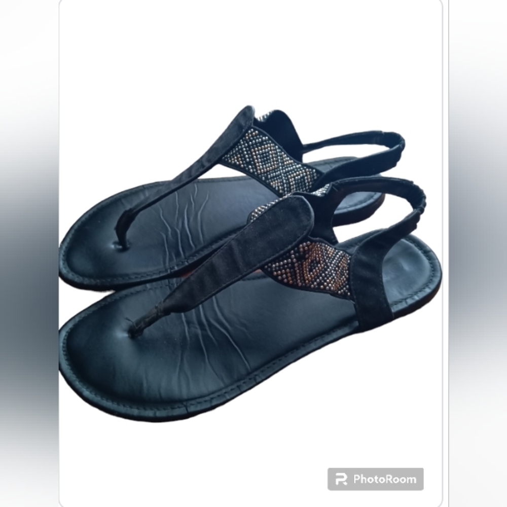 Rouge! Bling Sandals Black with Elastic Ankle Straps & Studs
